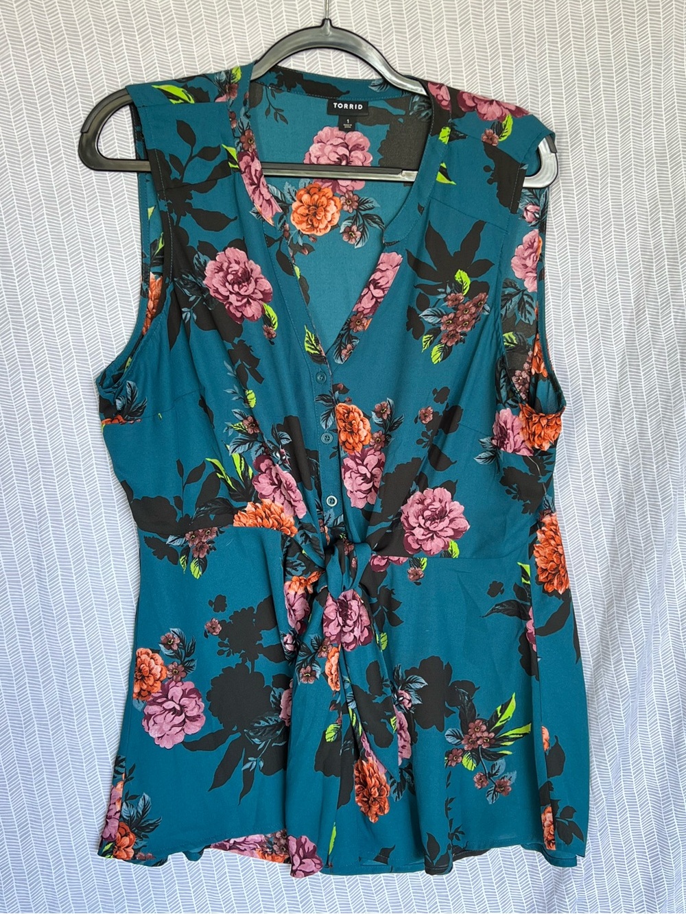 Torrid sz. 1 Teal Floral Tie-Front Sleeveless Top